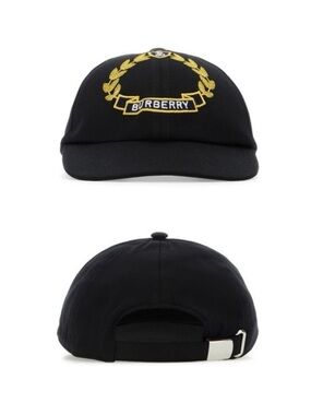 Burberry Oak Leaf Crest Embroidered Cotton Baseball Cap Black Medium 58 Logo NWT